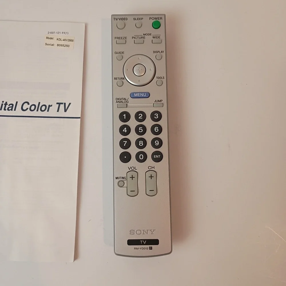 Original Sony RM-YD012 Remote Control Sony Bravia Manual, Sony Bravia Power Cord